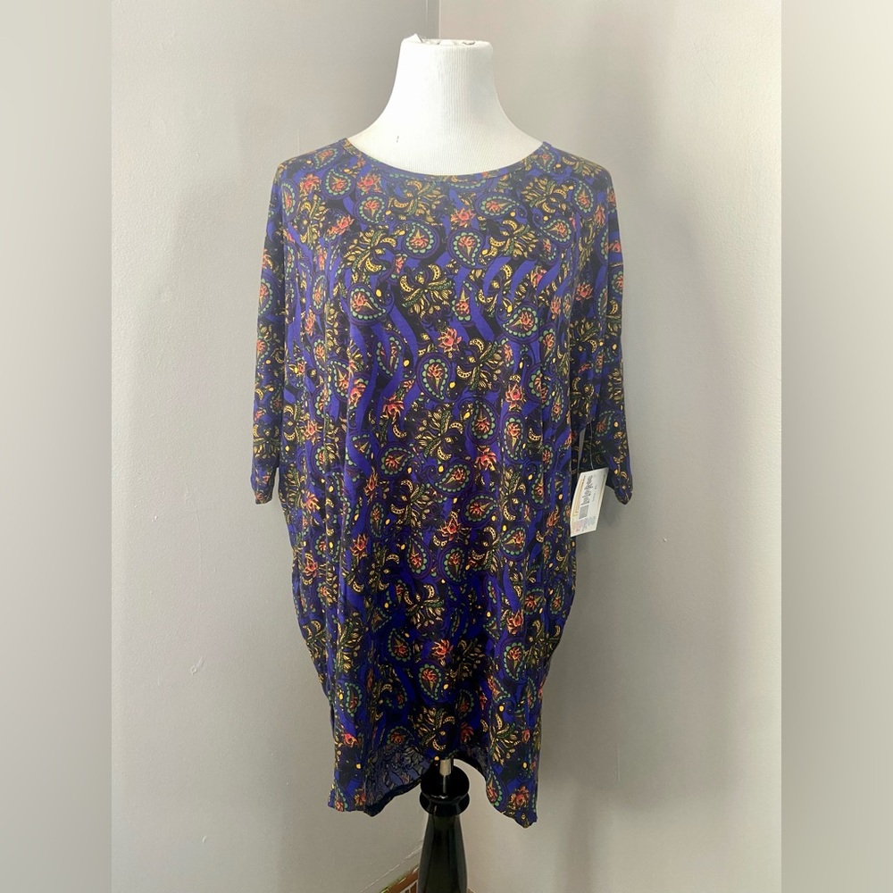 LuLaRoe Irma Tunic Style Top NWT Blue Black Multicolor Paisley